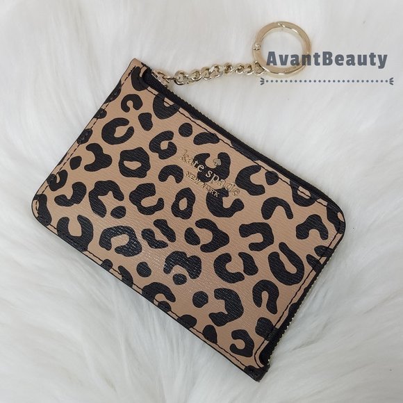 kate spade Handbags - Kate Spade New York Darcy L-zip Key Chain Wallet Card Holder Brown Leopard Black